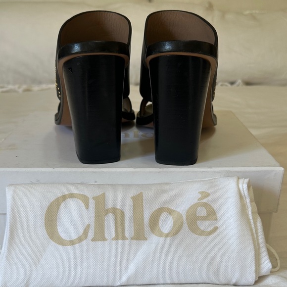 Chloe Black Mules with Gold Detailing 9.5 - Picture 3 of 9